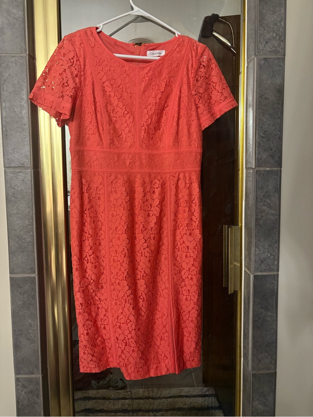 Calvin Klein Coral Lace Midi Dress